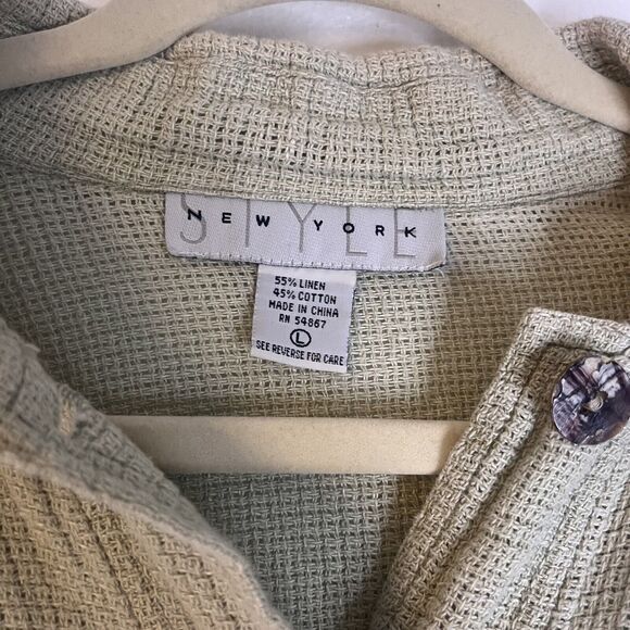 Style New York Green Button Down Linen Blend Knit Chore Coat Jacket size large - Picture 5 of 5